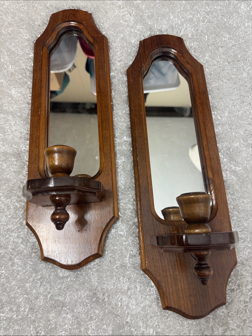 Vintage set of 2 taper candle mirror wall decor